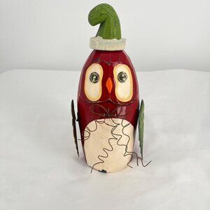 Whimsical Red &‎ Green Owl Wooden  Christmas Decoration With Santa Hat